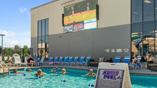 A Larger-than-life Jumbo-Tron 16ft HDTV at Dolphins Cove Water Park in Sun Prairie, WI